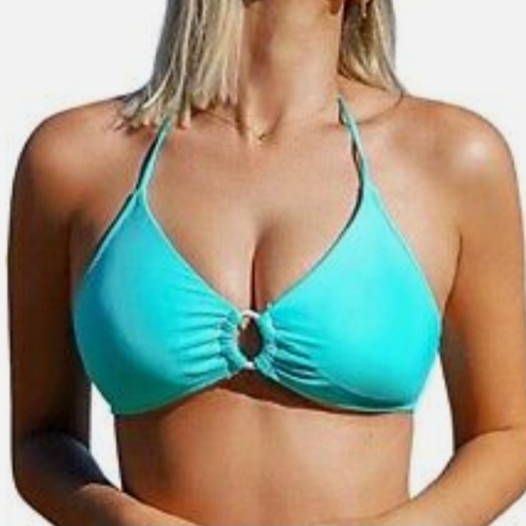 CUPSHE Turquoise Halter O Ring Women's Bikini Set Floral Print Low Rise - Picture 12 of 16